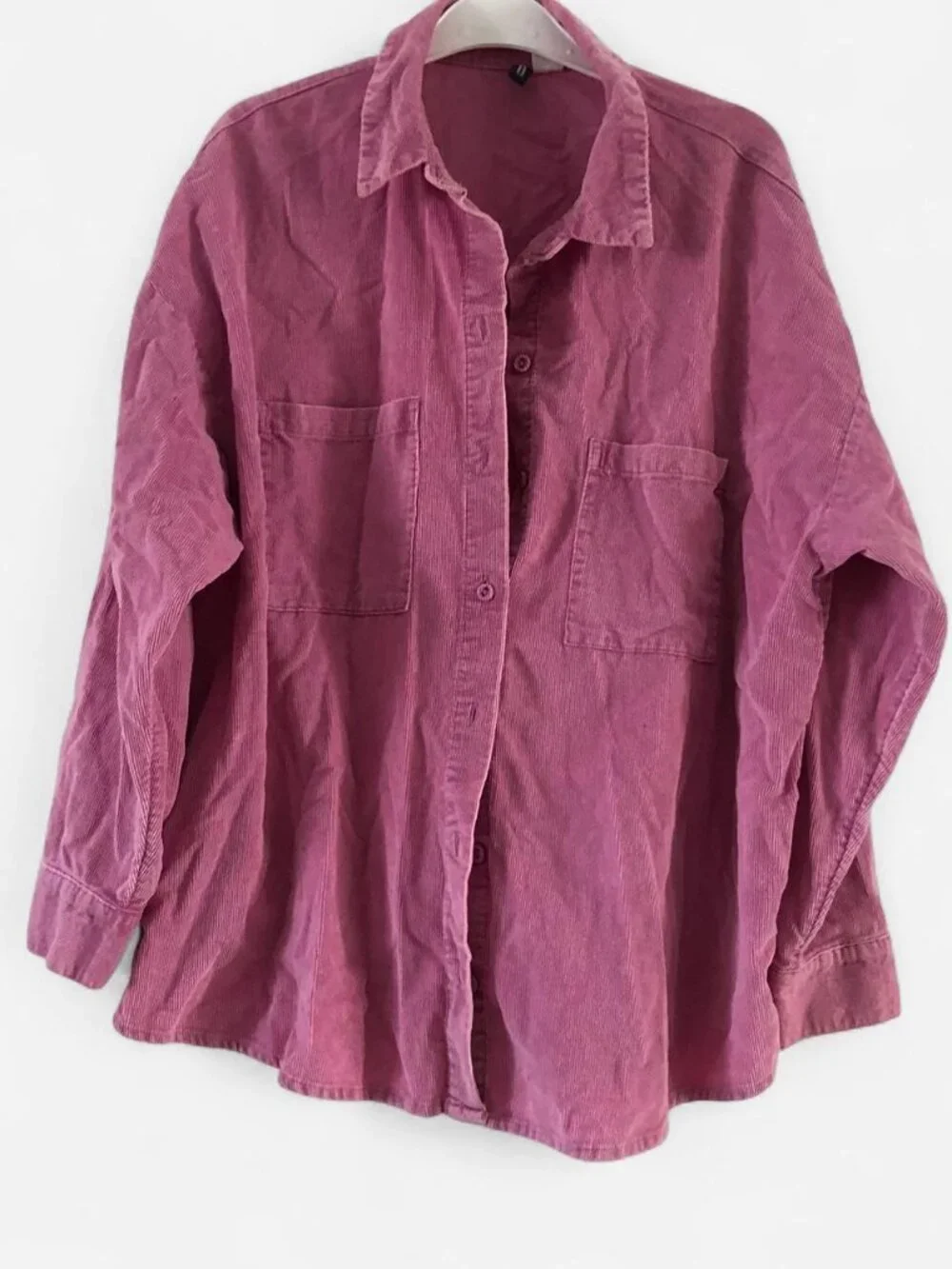 Bubblegum pink corduroy oversized button up shirt - Picture 2 of 3